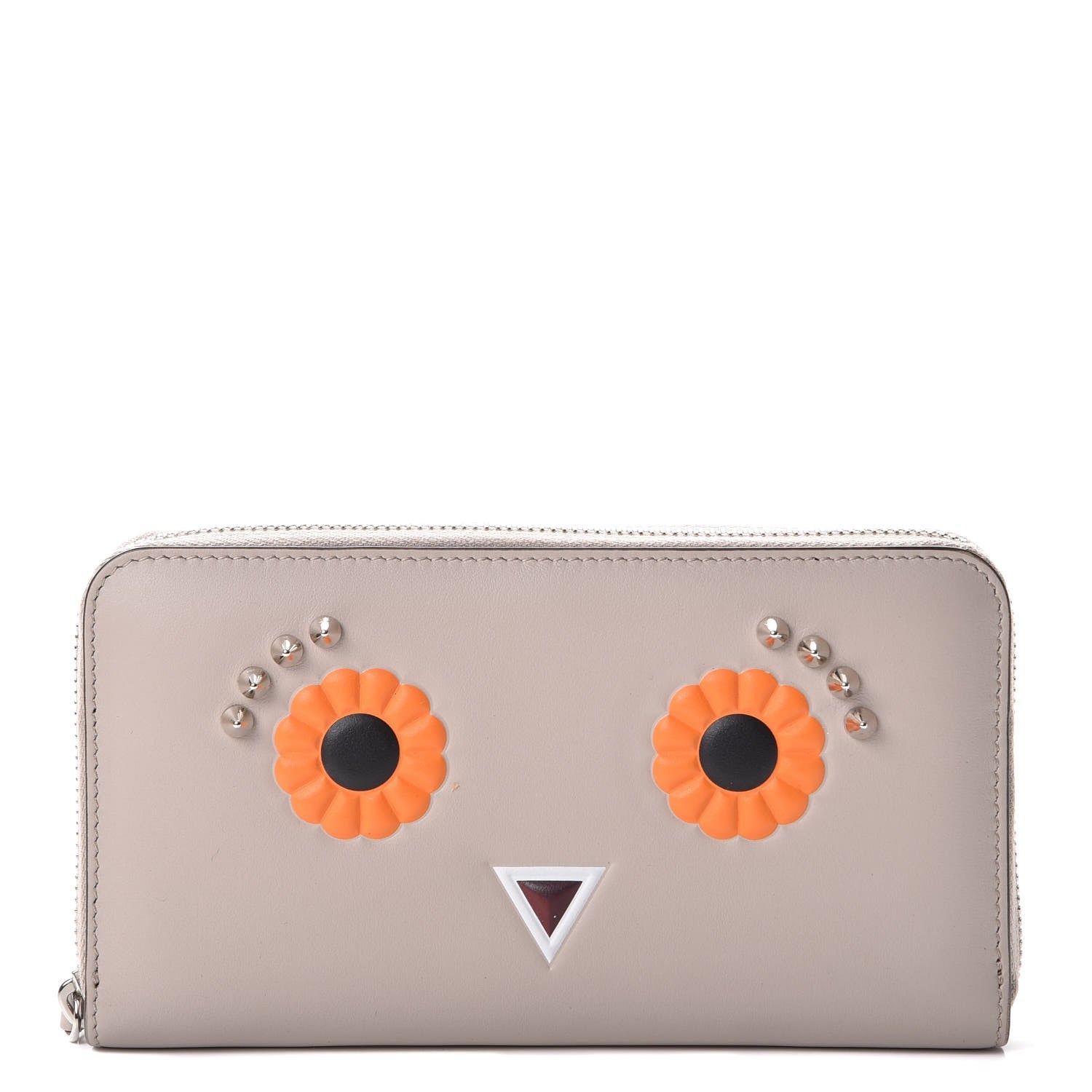Fendi Vitello Century Lucido Hypnoteyes Studded Zip Around Wallet Grigio Polvere Arancio Multicolor 1 of 10