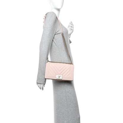 Chanel Caviar Chevron Quilted Medium Boy Flap Light Pink 2 of 11