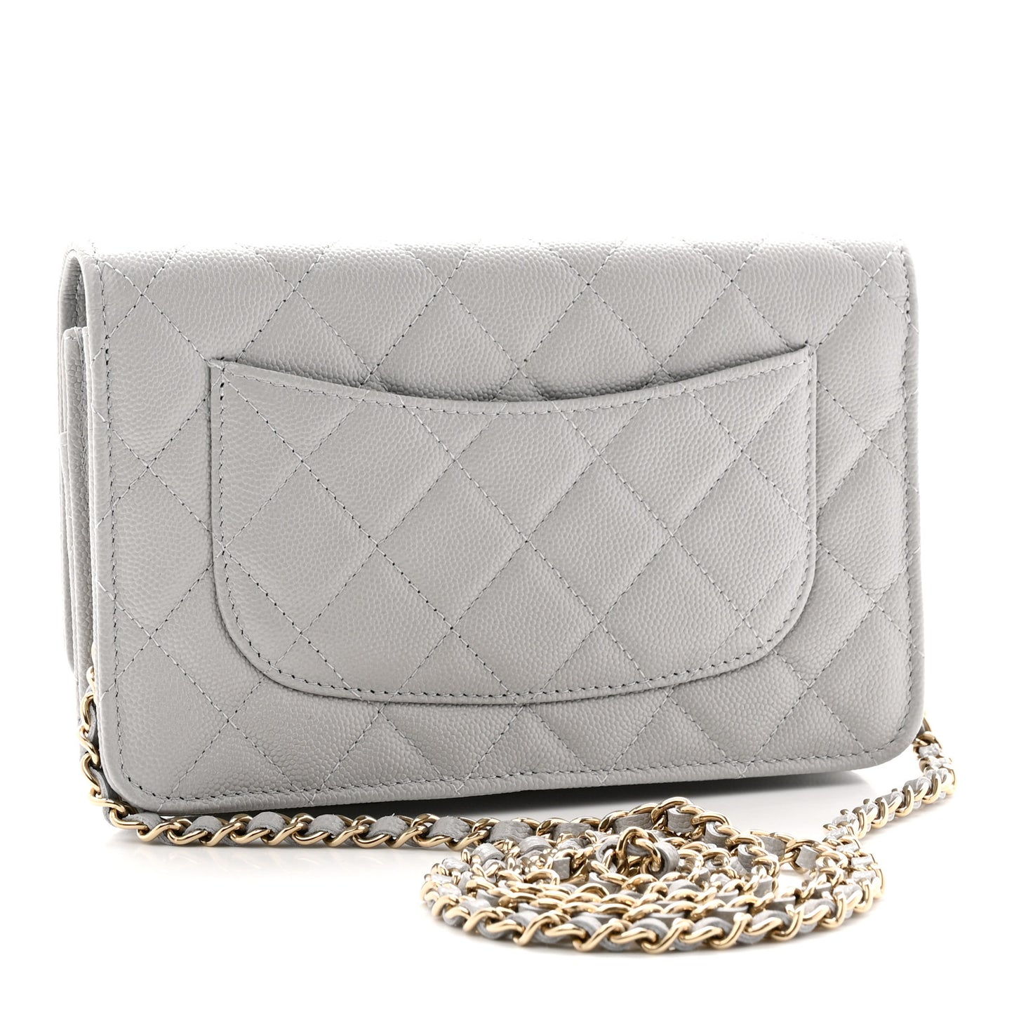 Caviar Quilted Wallet On Chain WOC Grey