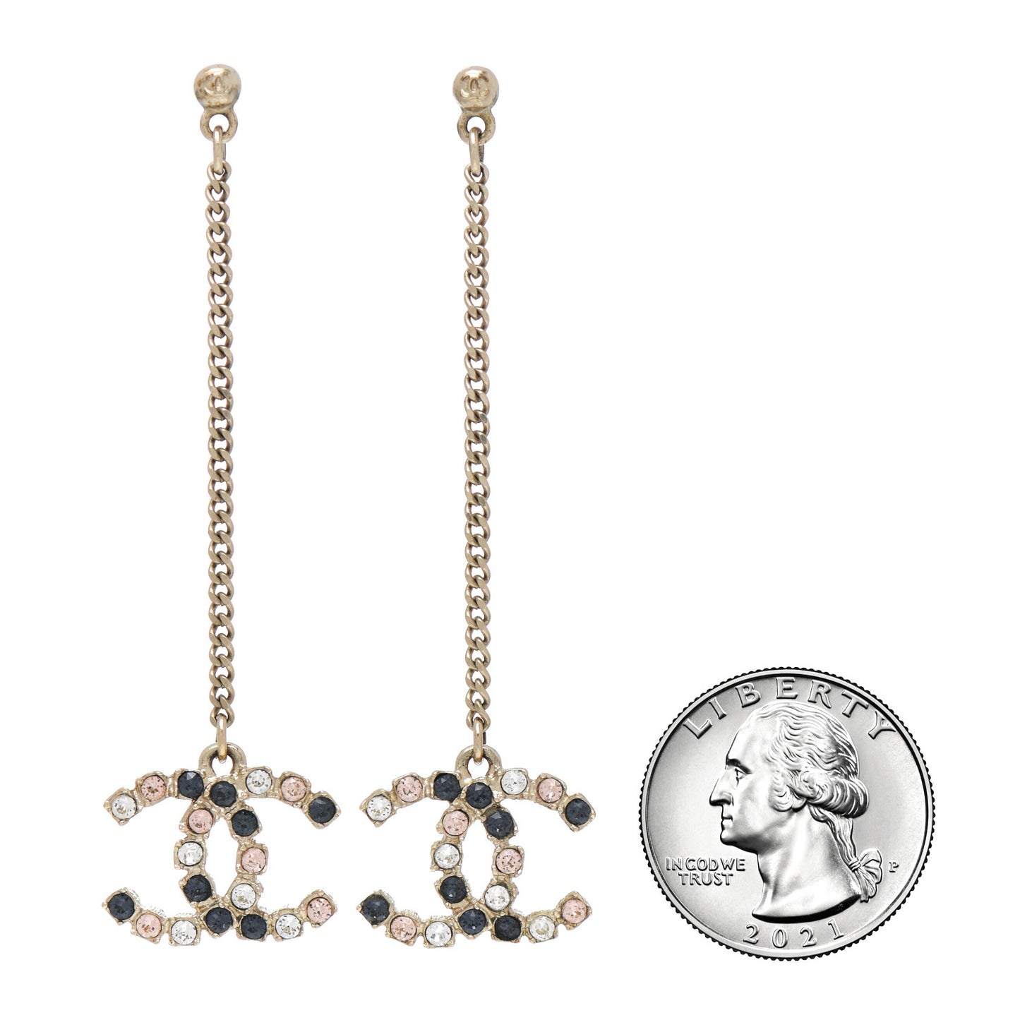 Crystal CC Drop Earrings Pink Grey Gold