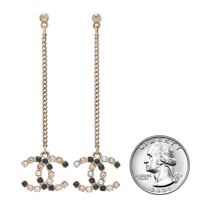 Chanel Crystal CC Drop Earrings Pink Grey Gold 2 of 4