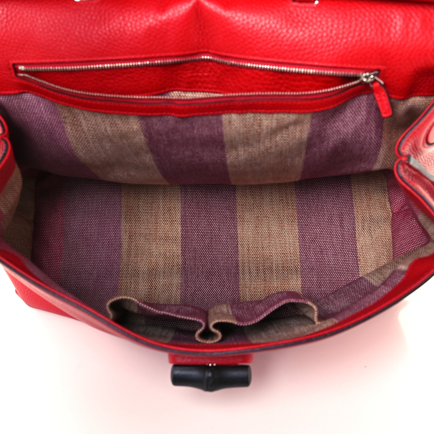 Pebbled Calfskin Large Bamboo Daily Top Handle Bag Red