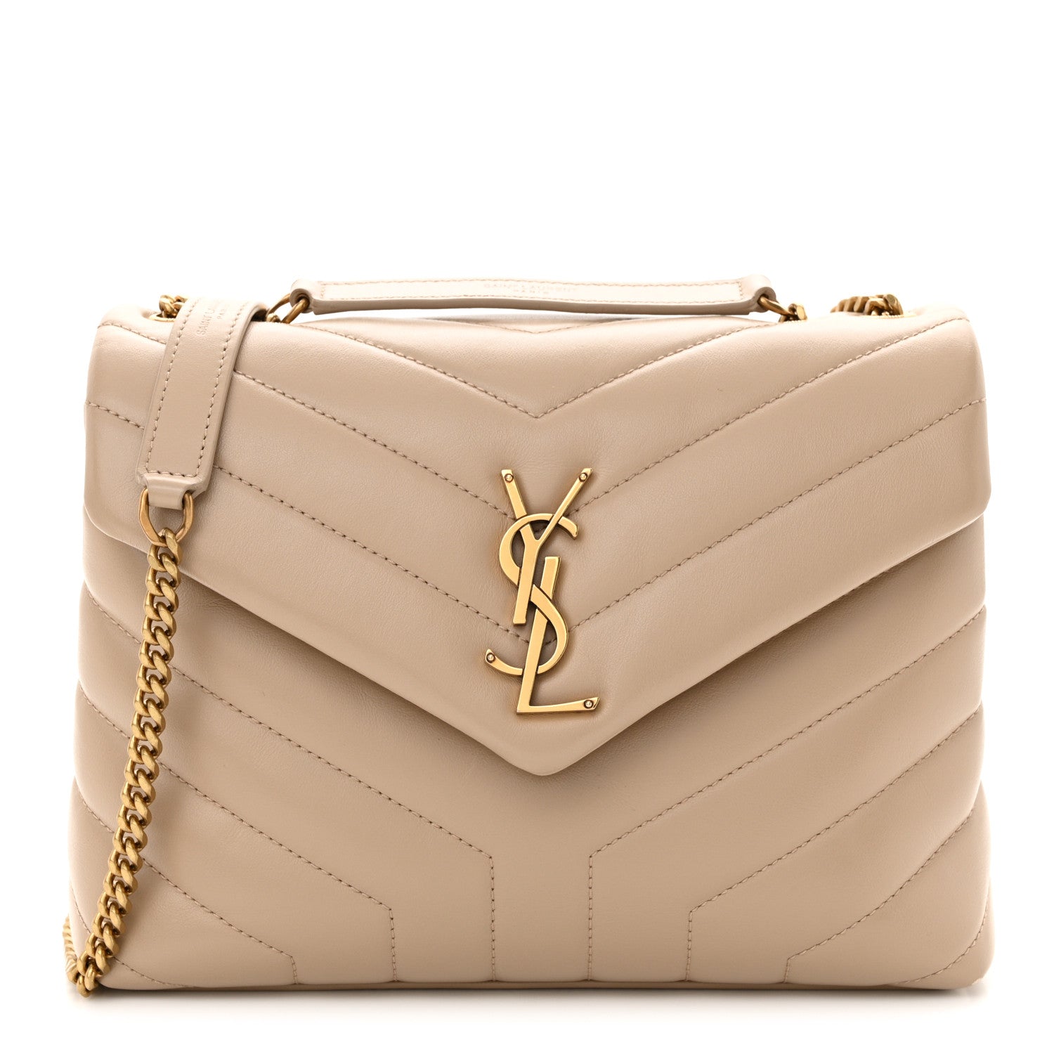 Saint Laurent Calfskin Y Quilted Monogram Small Loulou Chain Satchel Dark Beige 1 of 10