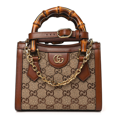 Gucci New Canvas Charisma Calfskin Crystal GG Monogram Mini Diana Tote Bag Camel Ebony 1 of 10