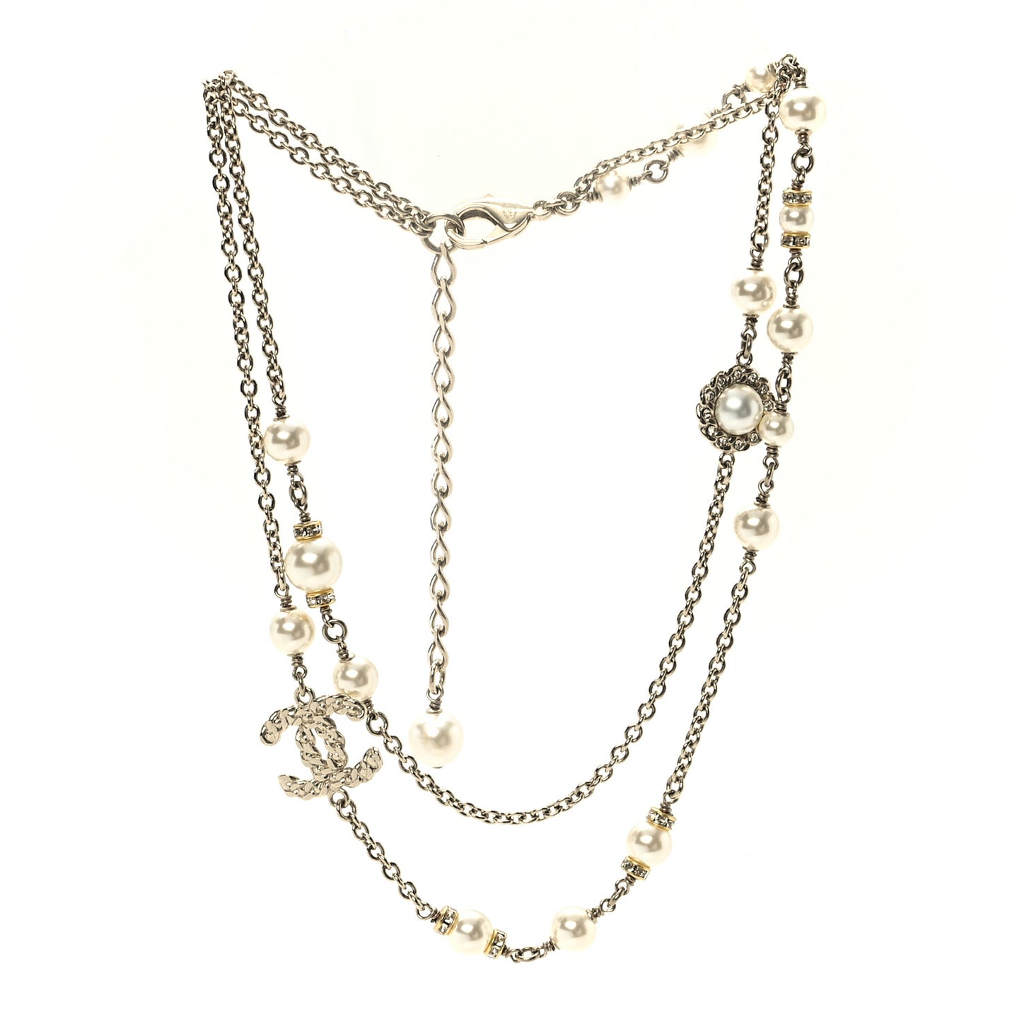 Pearl Crystal CC Lace Camellia Short Necklace Gold