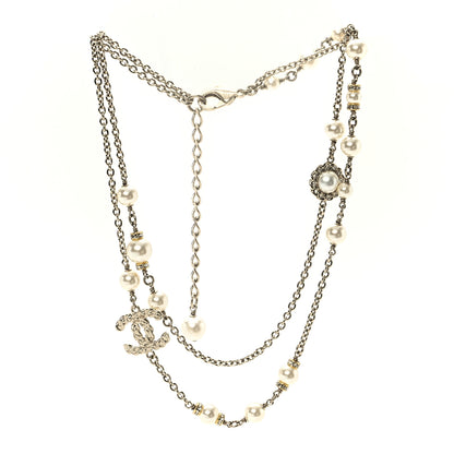 Chanel Pearl Crystal CC Lace Camellia Short Necklace Gold 3 of 5