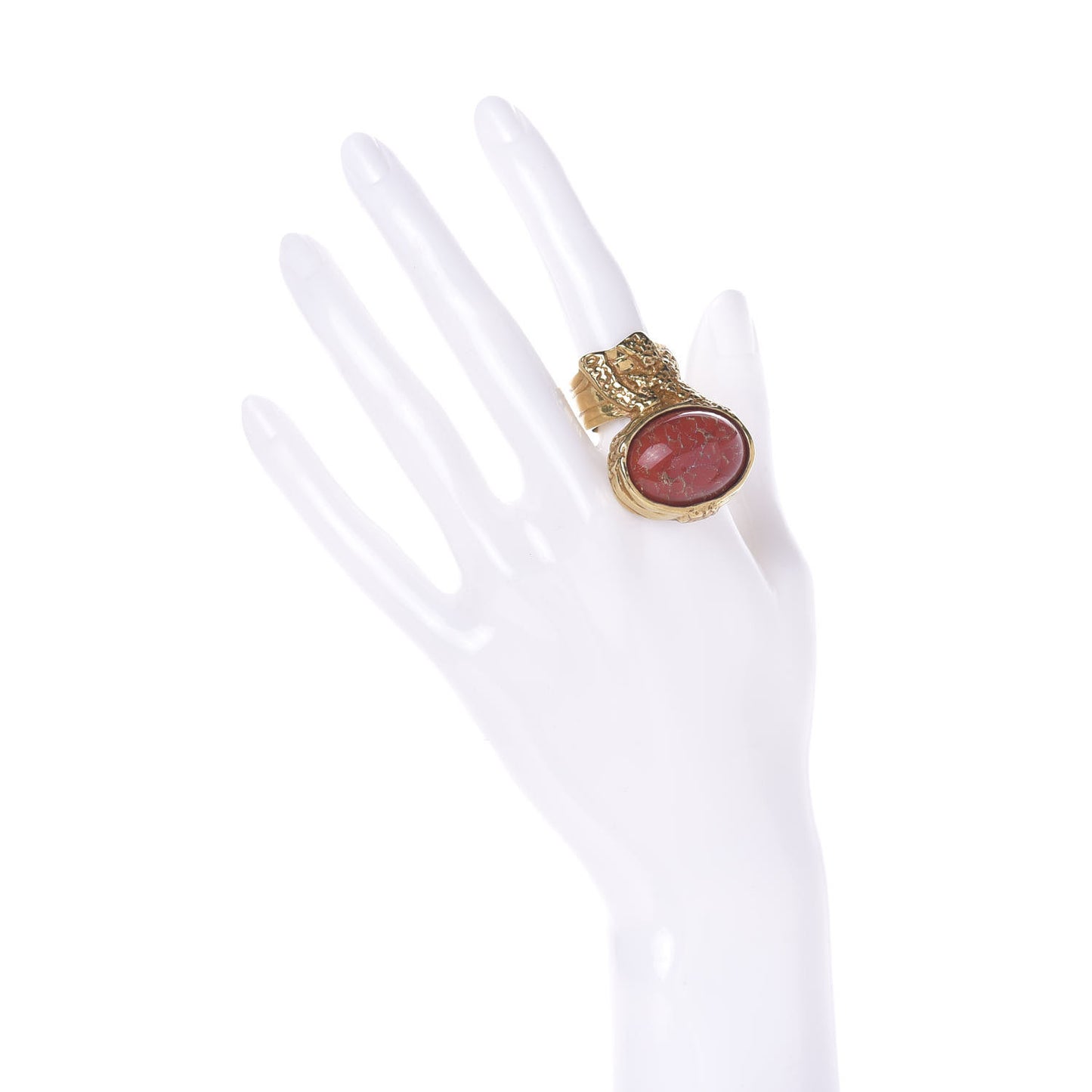 Glass Cabochon Arty Ovale Ring 7 Gold Red