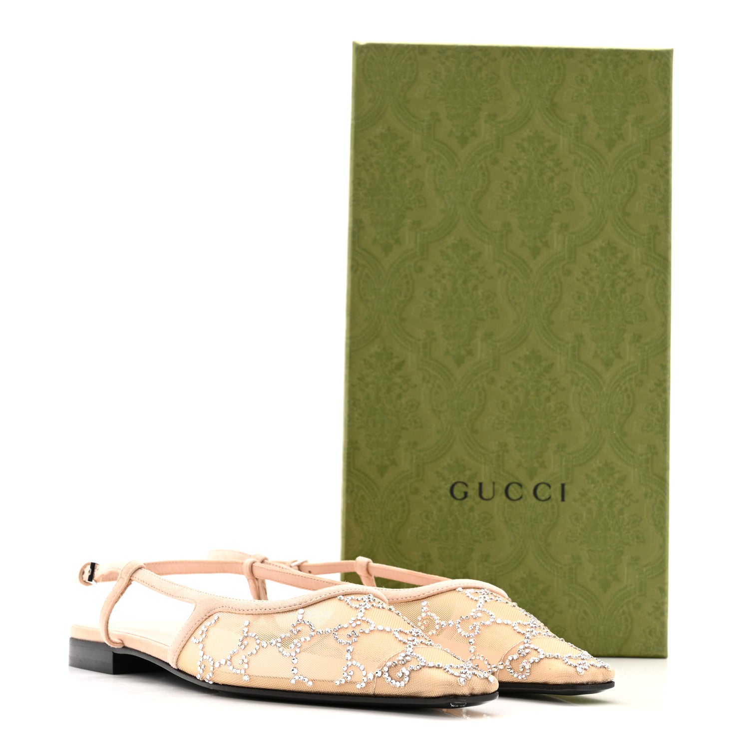 Gucci Suede Mesh Crystal GG Monogram Slingback Ballet Flats 37 Light Powder Skin Rose 12 of 12