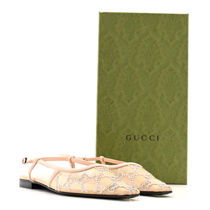 Gucci Suede Mesh Crystal GG Monogram Slingback Ballet Flats 37 Light Powder Skin Rose 12 of 12