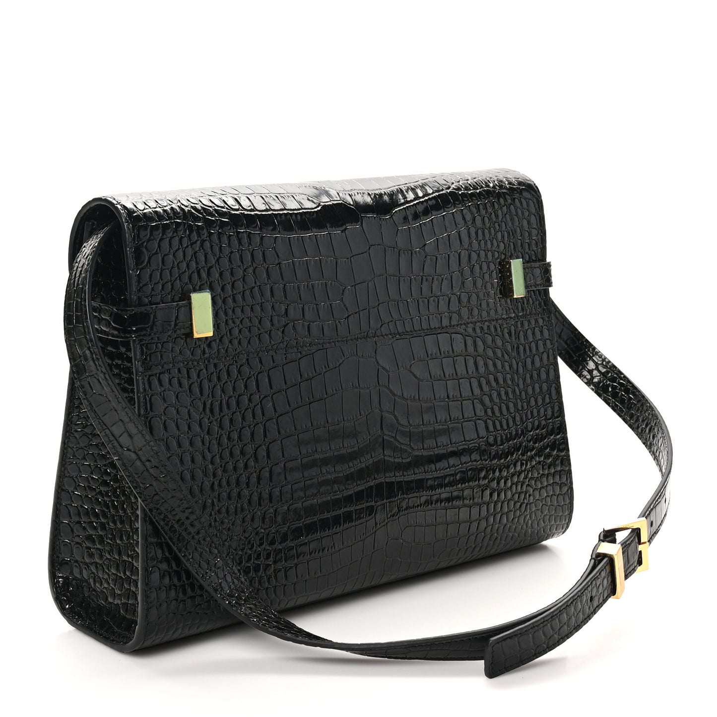 Shiny Calfskin Crocodile Embossed Manhattan Baguette Black