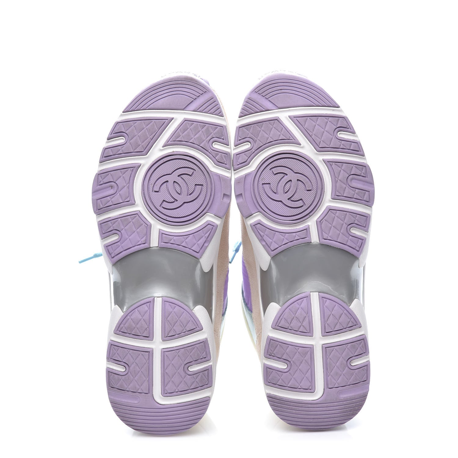Chanel Nylon Lambskin Suede Calfskin CC Sneakers 36 Green Purple Pink 6 of 11