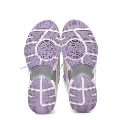 Chanel Nylon Lambskin Suede Calfskin CC Sneakers 36 Green Purple Pink 6 of 11