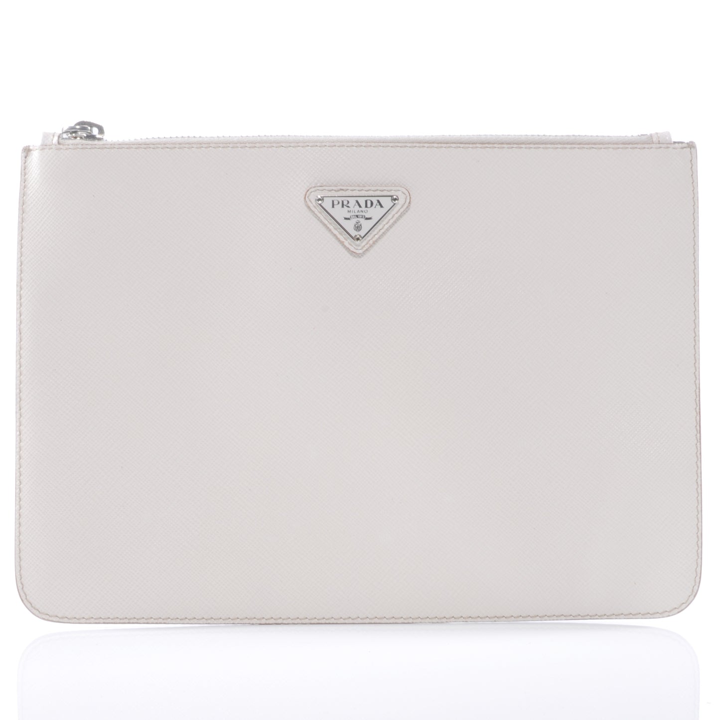 Saffiano Flat Cosmetic Pouch White