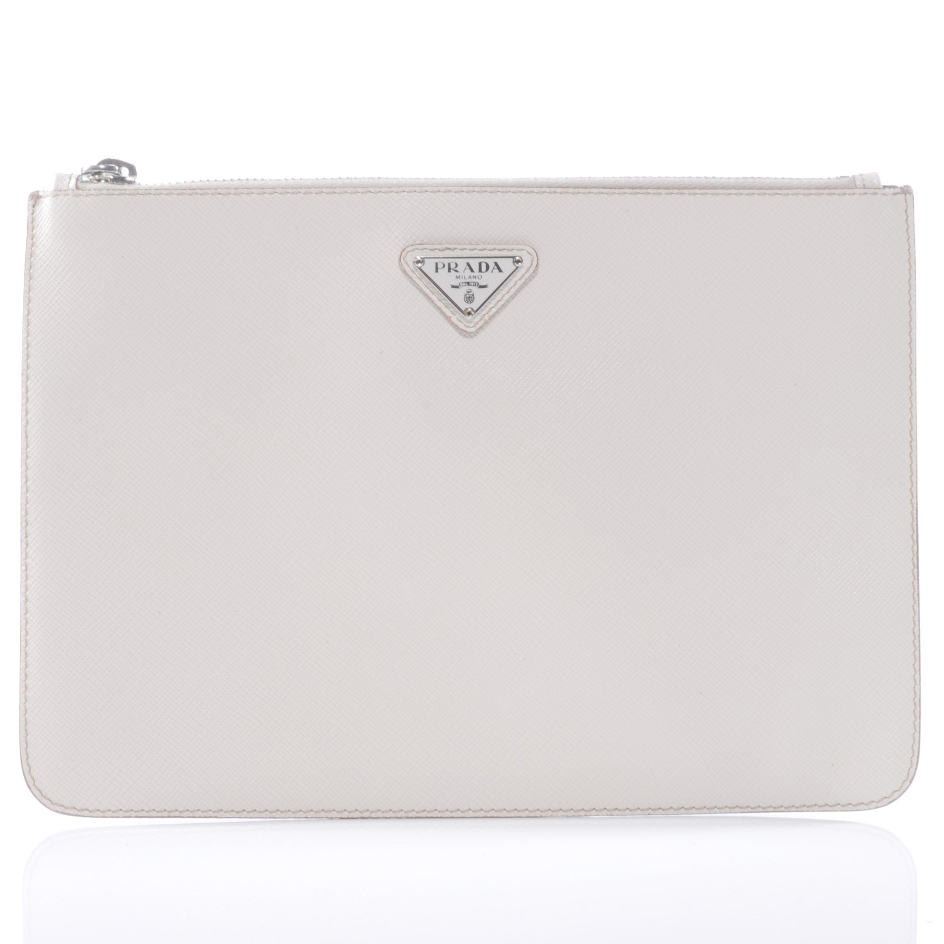 Prada Saffiano Flat Cosmetic Pouch White 1 of 6