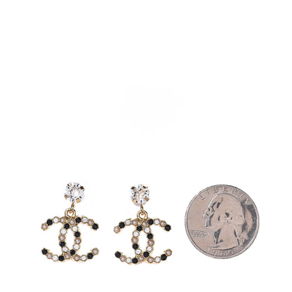 Chanel Resin Crystal Pearl CC Drop Earrings Gold Black 2 of 3