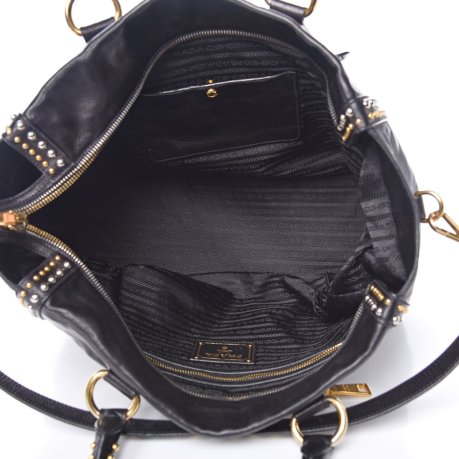Prada Glace Calf Studded Tote Black 5 of 13
