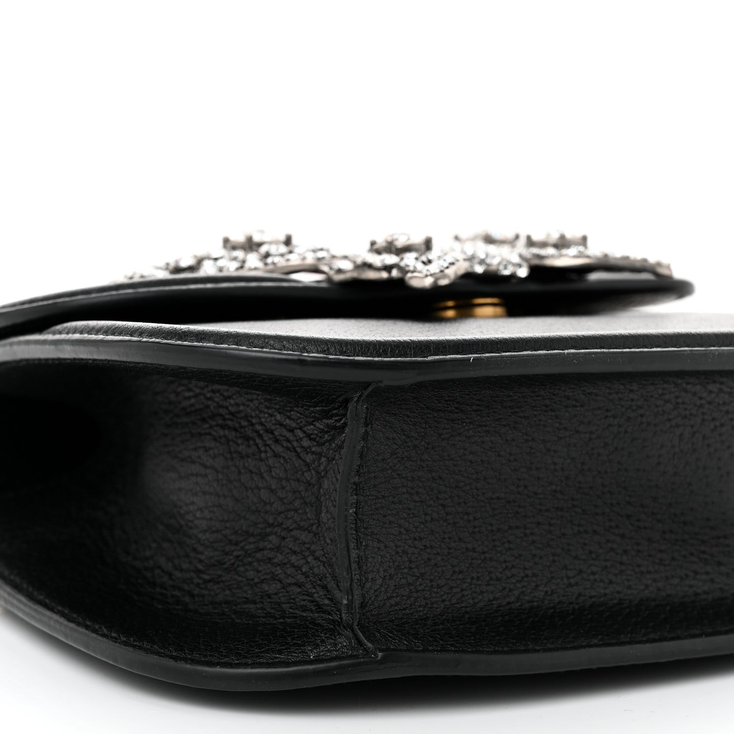 Calfskin Web Crystal Butterfly Stripe Small Totem Shoulder Bag Black