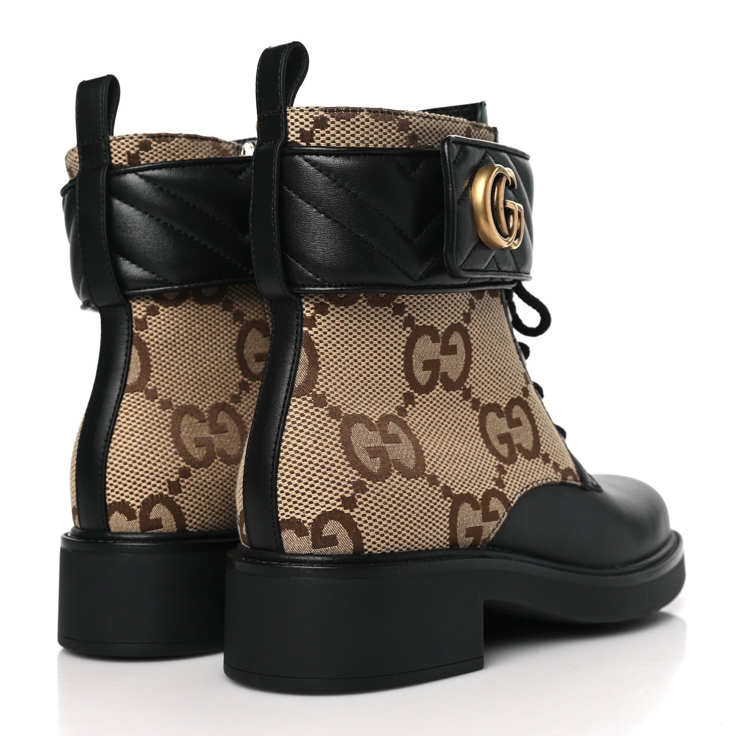Gucci Flores Calfskin Monogram Maxi GG Nappa Matelasse Double G 40mm Ankle Boots 39.5 Black Camel Ebony 4 of 8