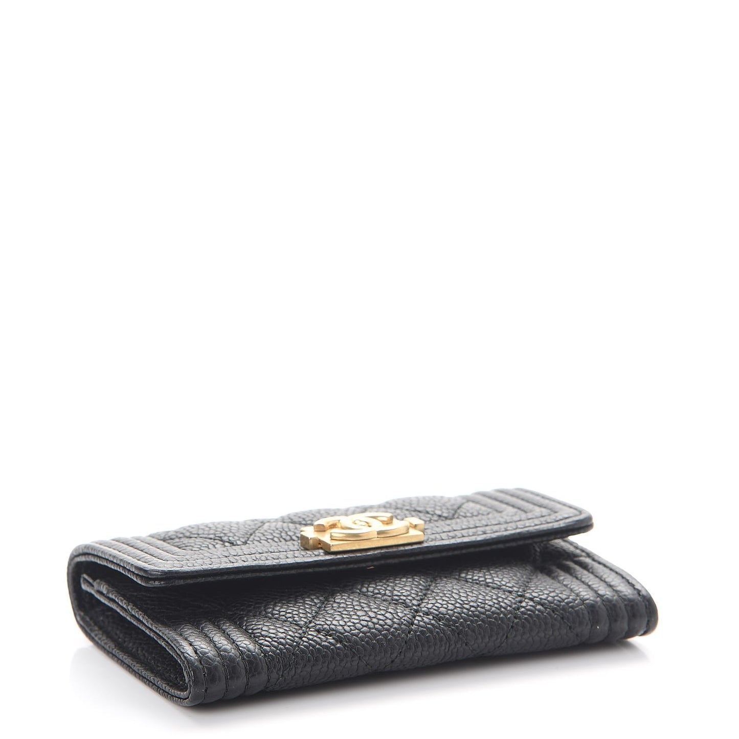 Caviar Quilted Boy Flap Card Holder Black