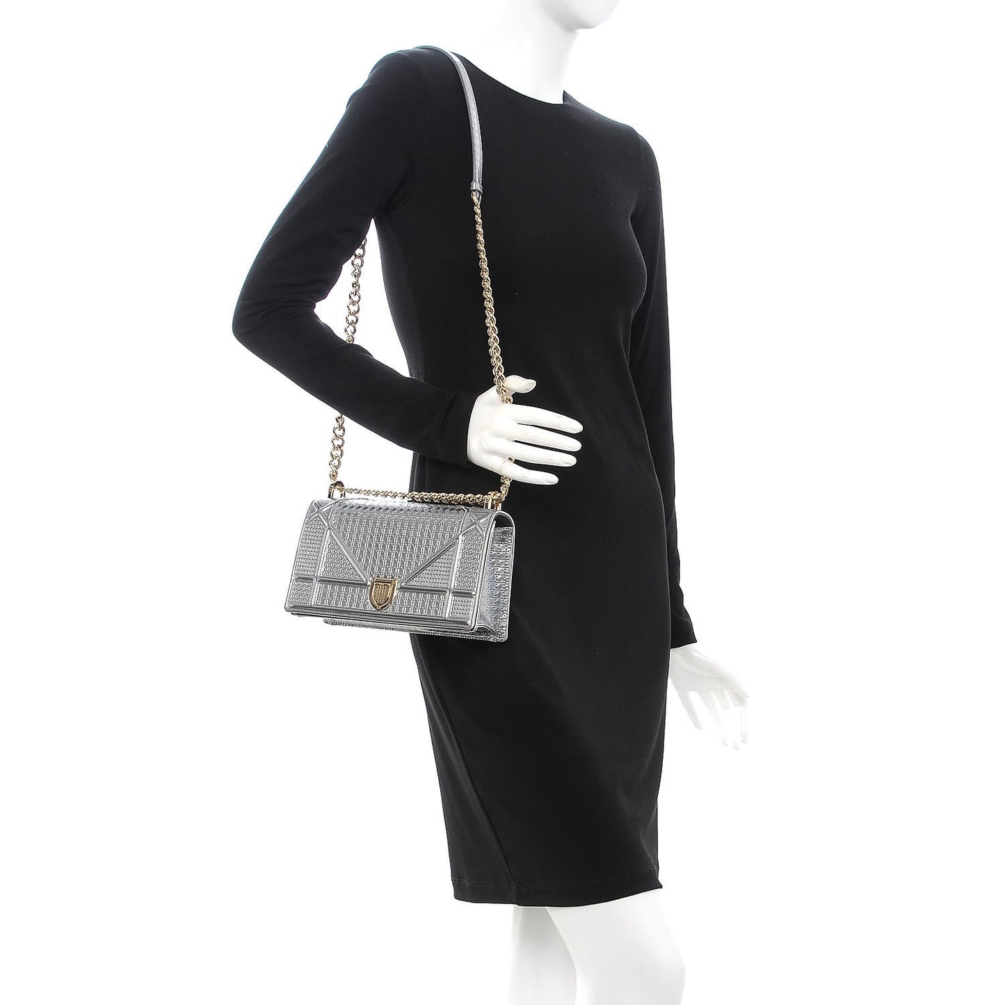 Metallic Patent Micro-Cannage Small Diorama Flap Bag Silver