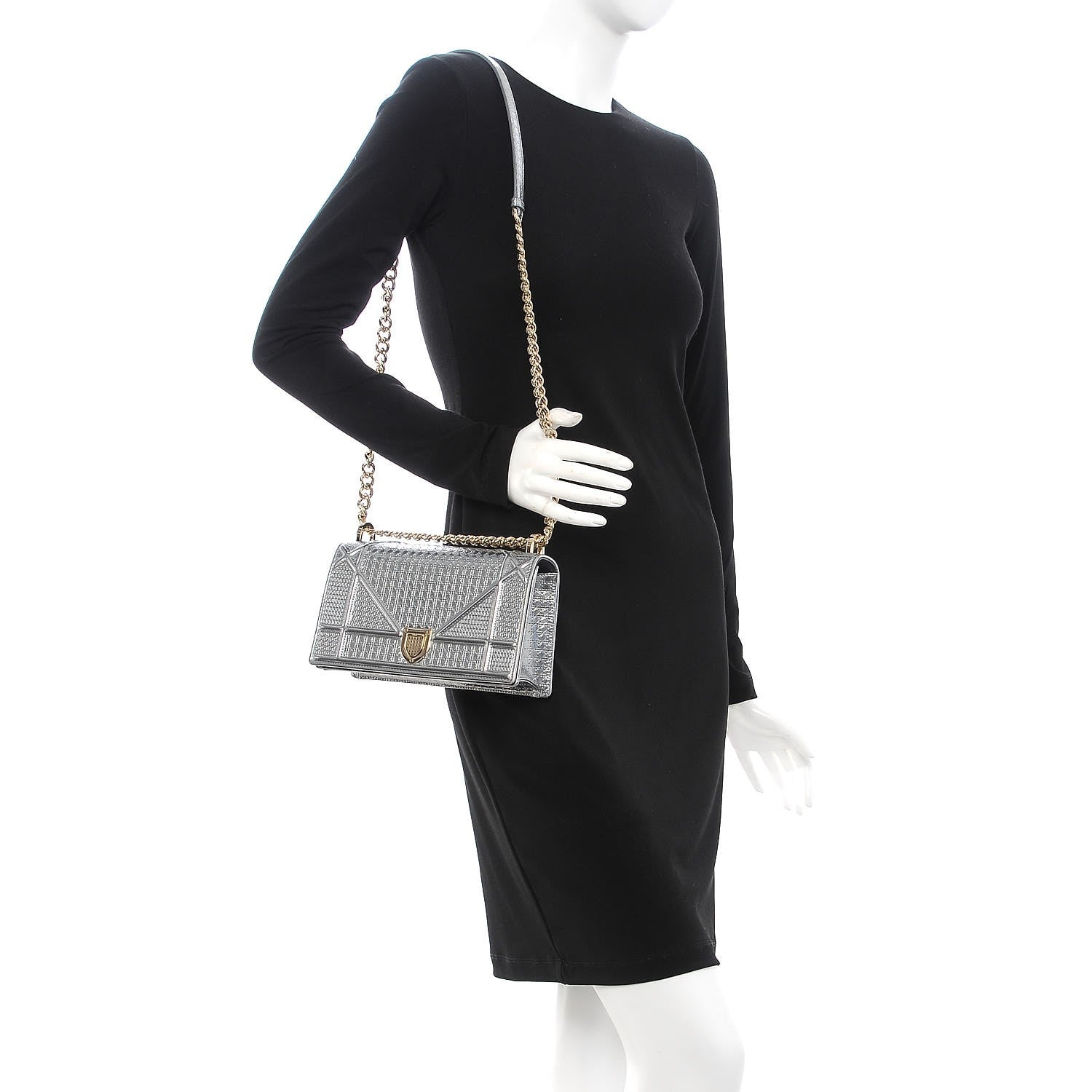 Christian Dior Metallic Patent Micro-Cannage Small Diorama Flap Bag Silver 2 of 6