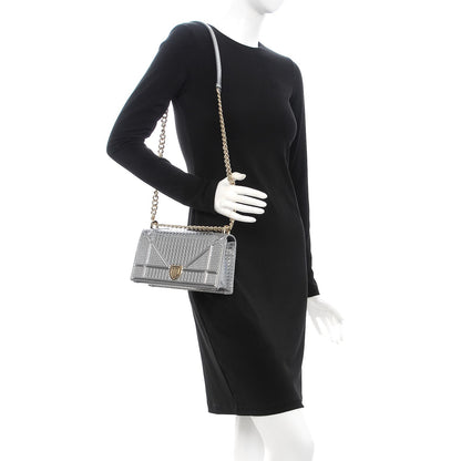 Christian Dior Metallic Patent Micro-Cannage Small Diorama Flap Bag Silver 2 of 6