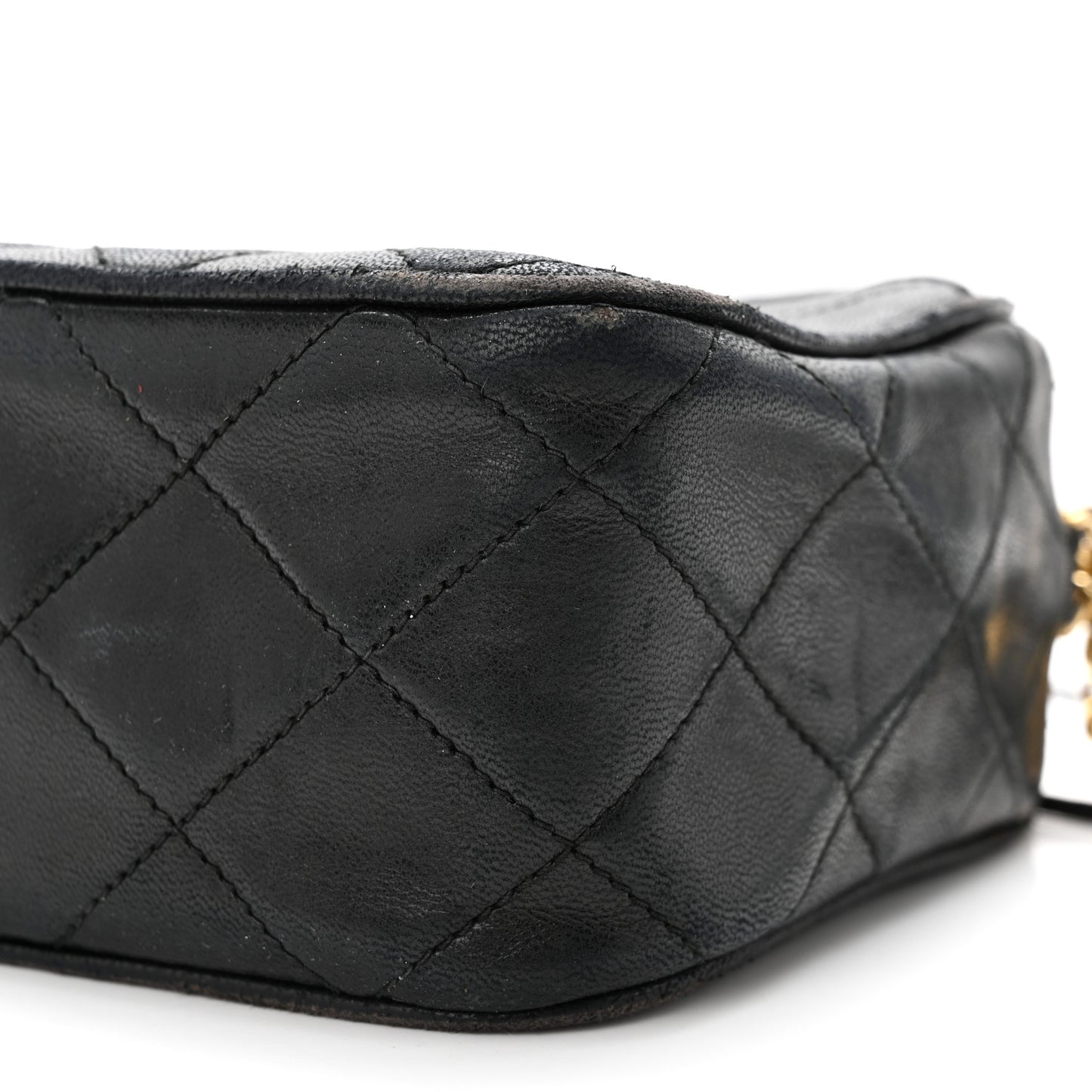 Lambskin Quilted CC Tassel Camera Case Black