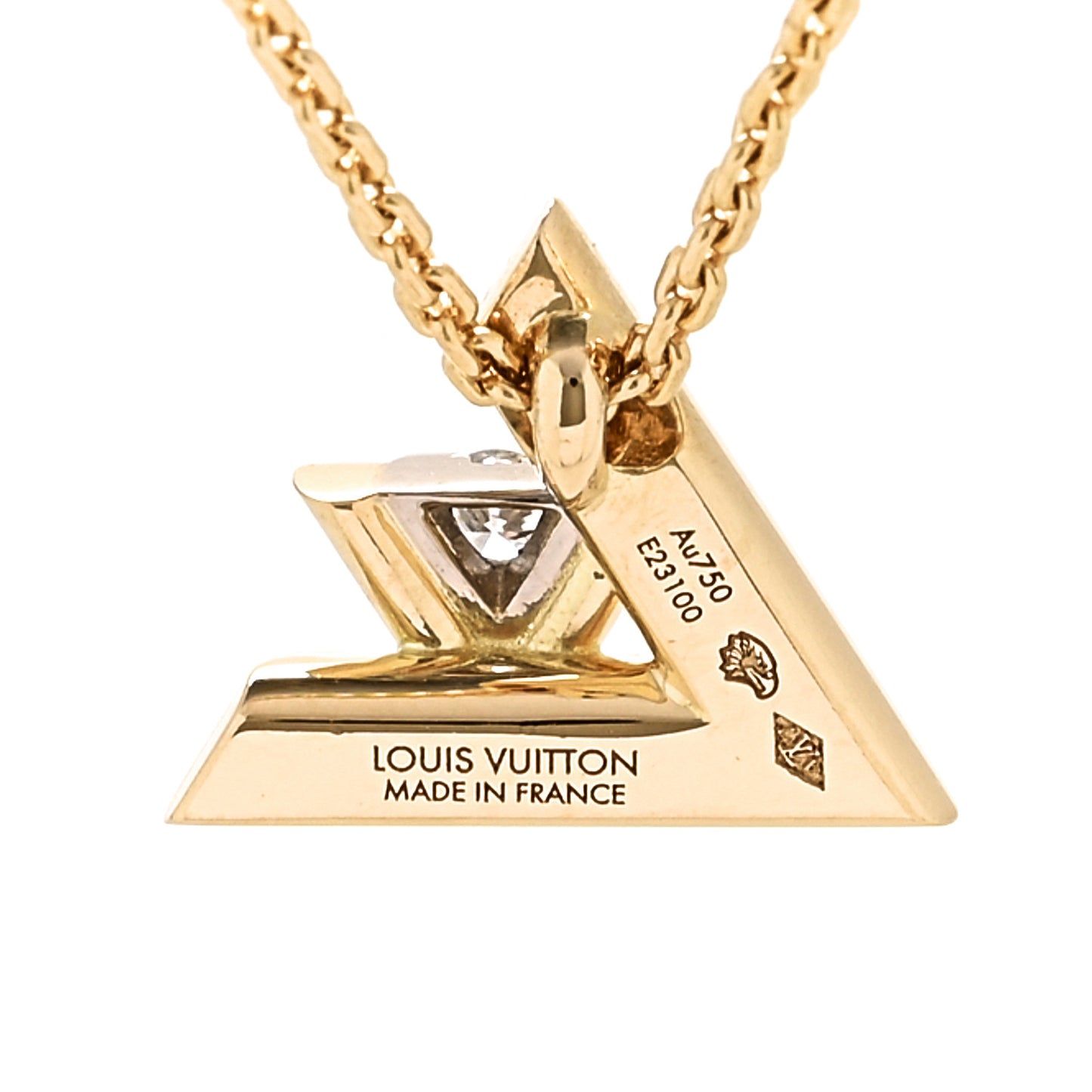 18K Yellow Gold Diamond Small LV Volt One Pendant Necklace
