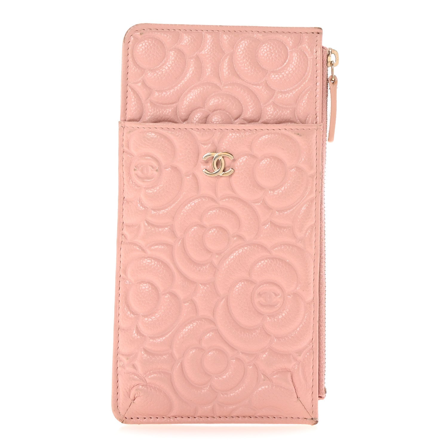 Chanel Caviar Camellia Embossed Classic Flat Wallet Pouch Pink 1 of 7