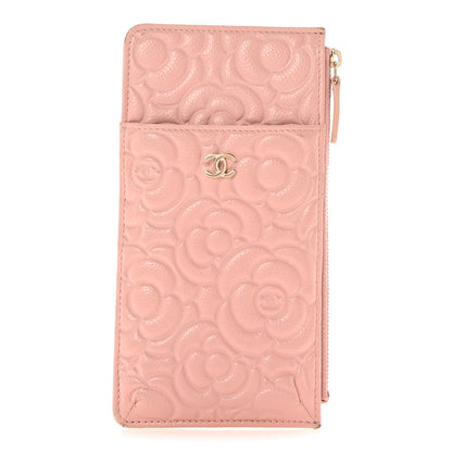 Chanel Caviar Camellia Embossed Classic Flat Wallet Pouch Pink 1 of 7