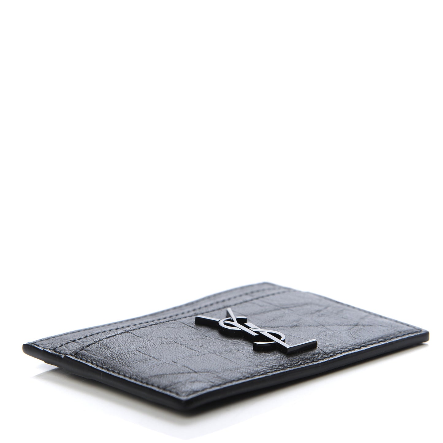 Calfskin Crocodile Embossed Monogram Credit Card Case Black