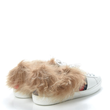 Gucci Calfskin Wool Web Bee Embroidered Womens Ace Sneakers 37.5 White 4 of 8