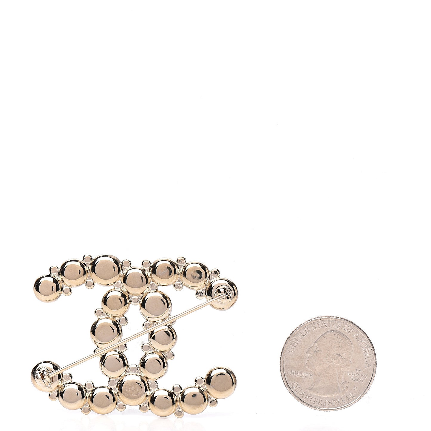 Crystal Pearl Metal Resin Polka Dot CC Brooch Black Gold