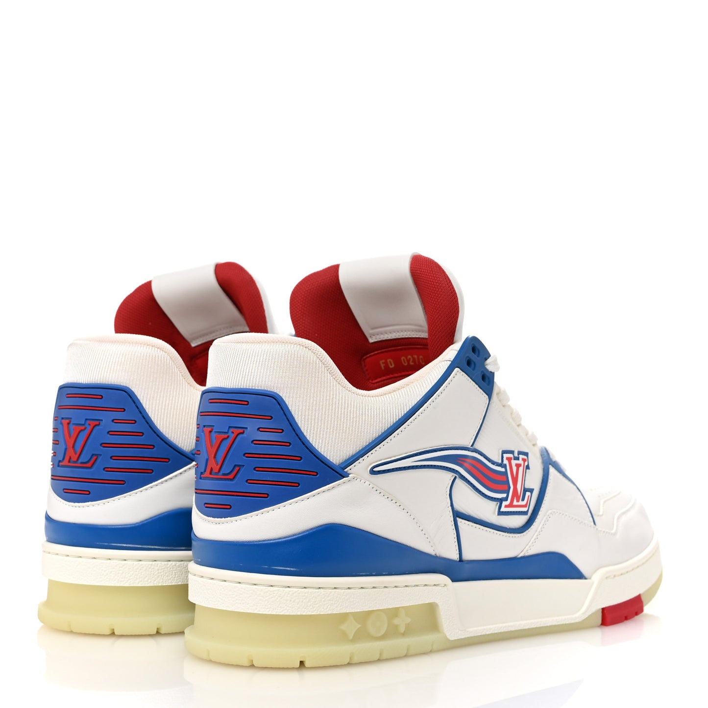 Calfskin Mens LV Trainer Sneakers 11 White Blue Red