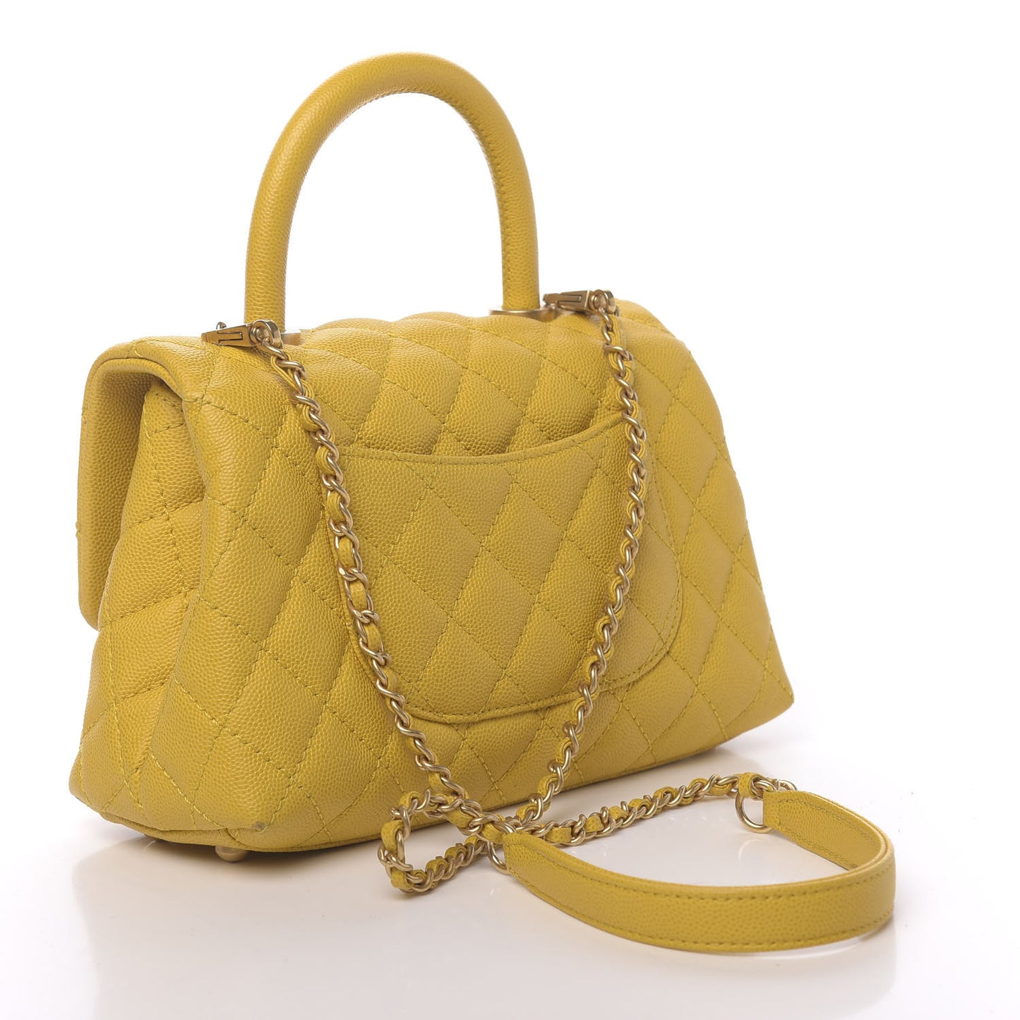 Caviar Quilted Mini Coco Handle Flap Yellow