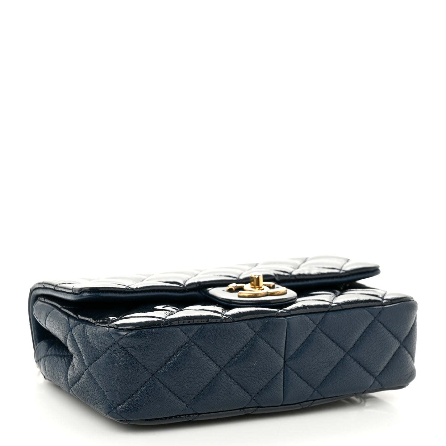 Patent Goatskin Quilted Small CC Eyelet Flap Blue