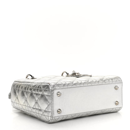 Christian Dior Metallic Grained Calfskin Cannage Small Lucky Badges My Lady Dior Silver 4 of 15