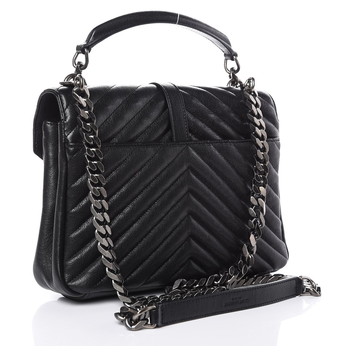 Sheepskin Matelasse Chevron Monogram Medium College Bag Black