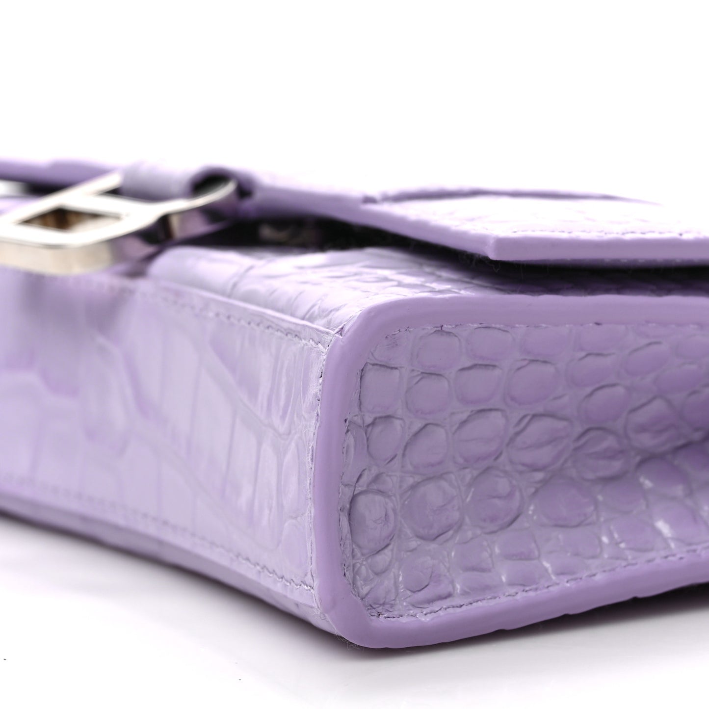 Shiny Calfskin Crocodile Embossed Hourglass Chain Bag Lilac