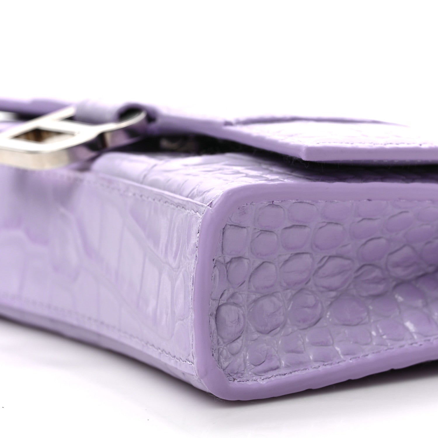 Balenciaga Shiny Calfskin Crocodile Embossed Hourglass Chain Bag Lilac 8 of 8