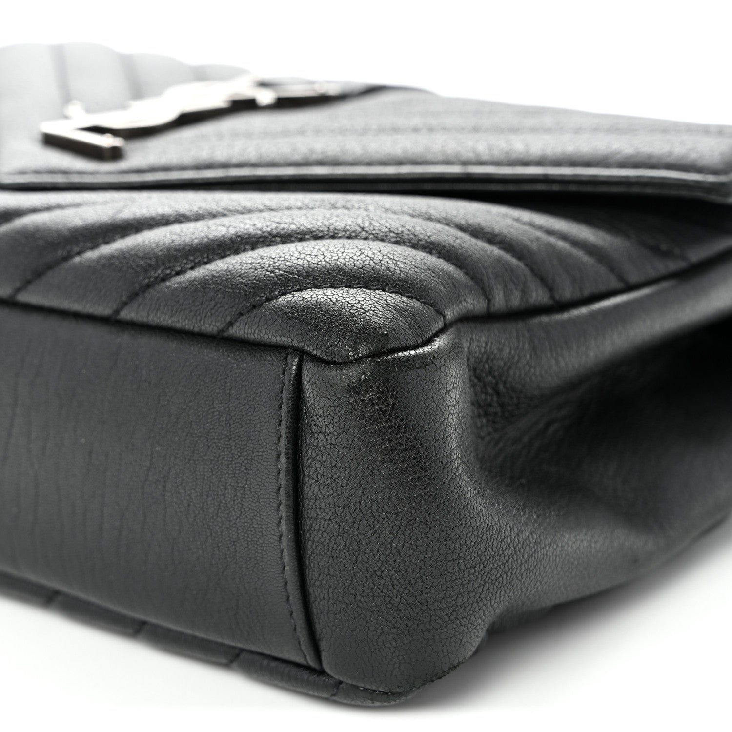 Saint Laurent Sheepskin Matelasse Chevron Monogram Medium College Bag Black 9 of 9