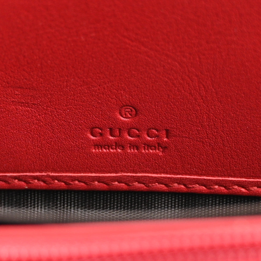 Calfskin Bamboo Round Zip Long Wallet Red