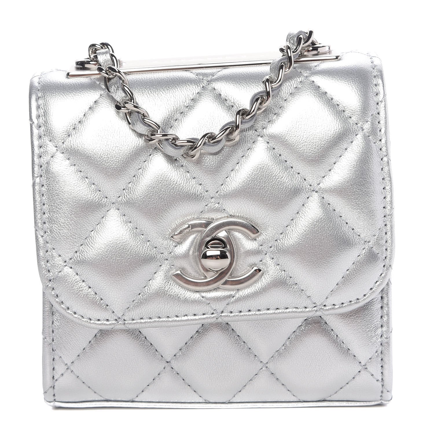 Chanel Metallic Lambskin Quilted Mini Trendy CC Clutch With Chain Silver 1 of 10