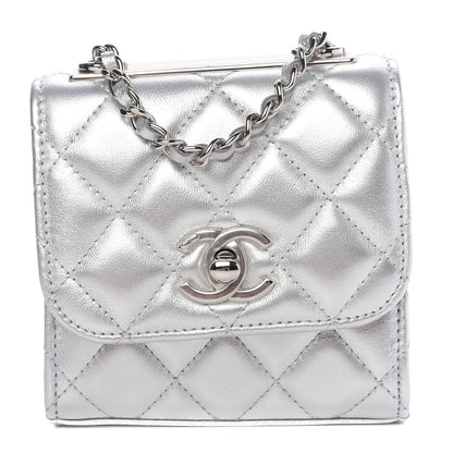 Chanel Metallic Lambskin Quilted Mini Trendy CC Clutch With Chain Silver 1 of 10