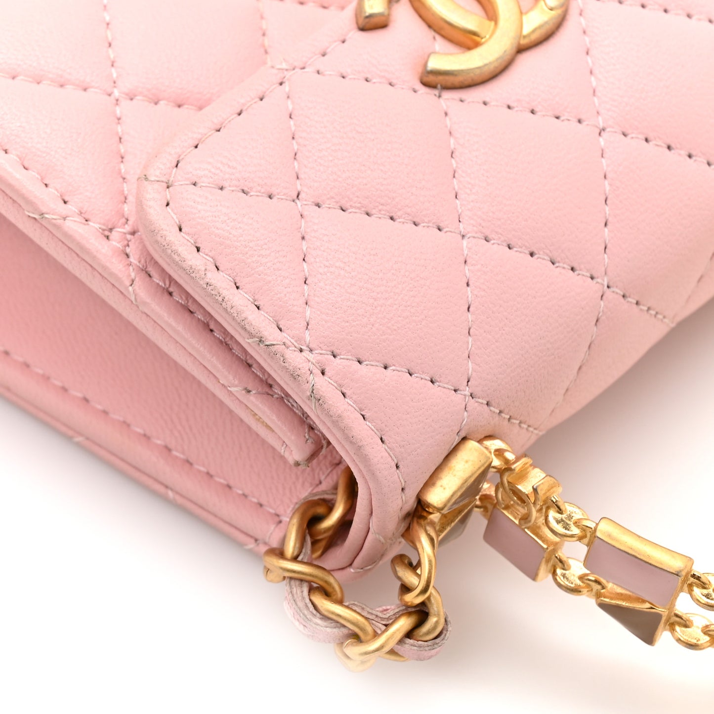 Lambskin Enamel Quilted Mini Top Handle Flap Pink