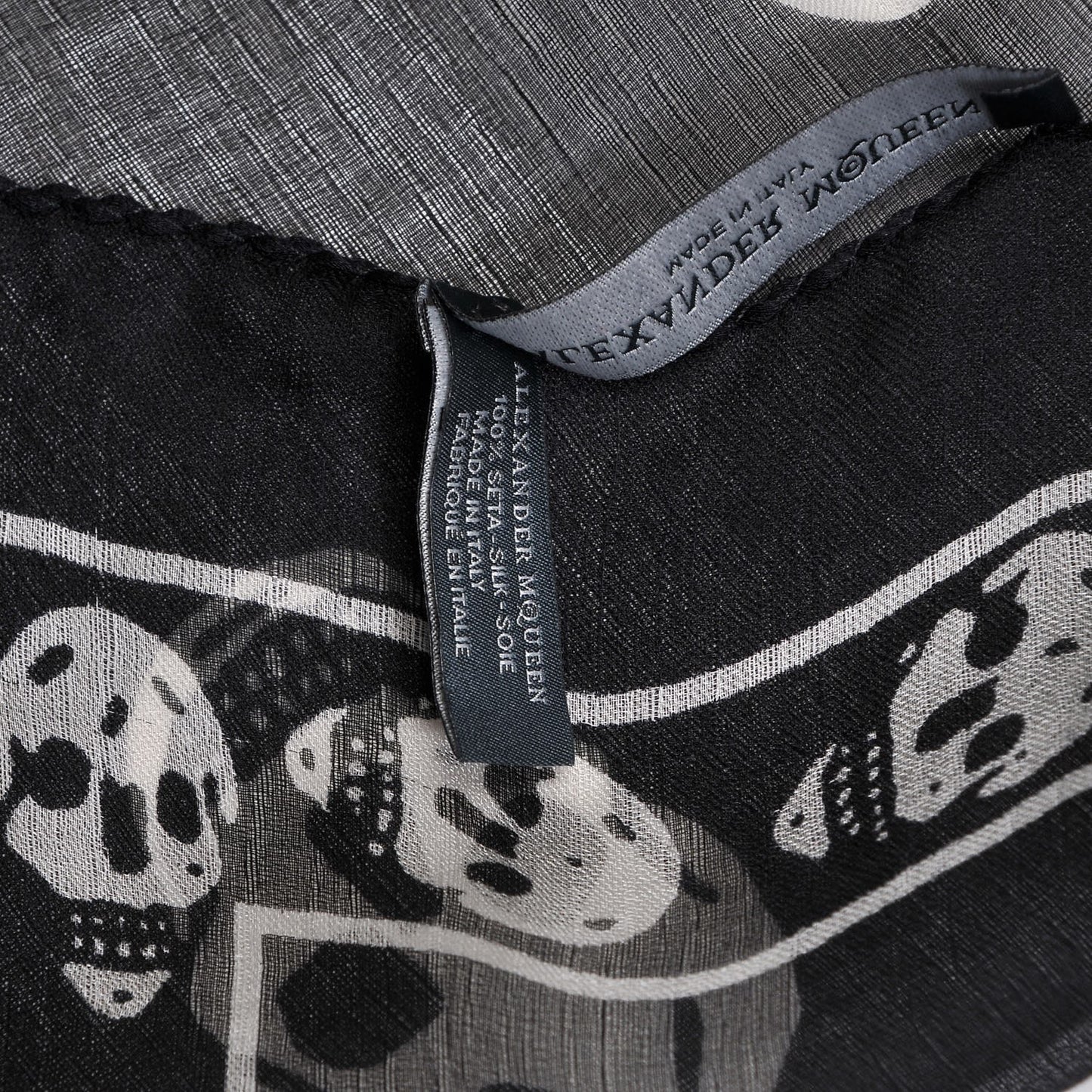 Silk Chiffon Skull Scarf Black Ivory