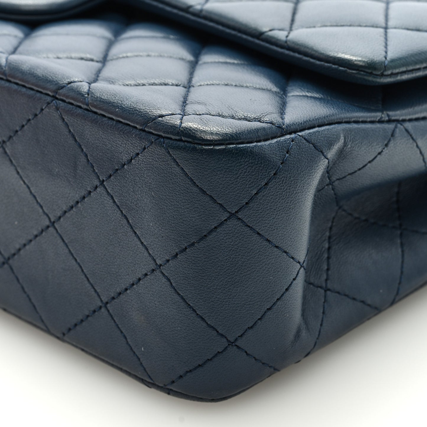 Lambskin Quilted Medium Double Flap Dark Blue
