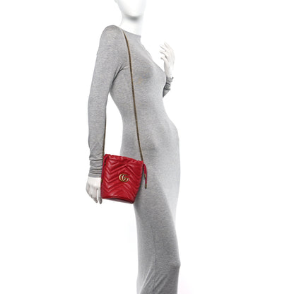 Gucci Calfskin Matelasse Mini GG Marmont 2.0 Bucket Bag Hibiscus Red 2 of 10