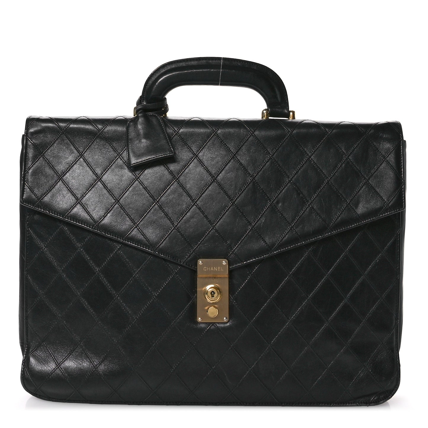 Lambskin Stitched Briefcase Bag Black