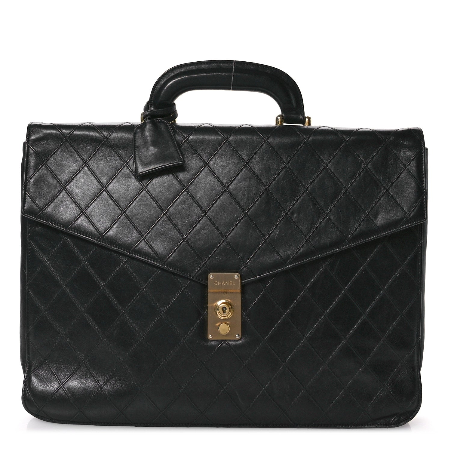 Chanel Lambskin Stitched Briefcase Bag Black 1 of 14